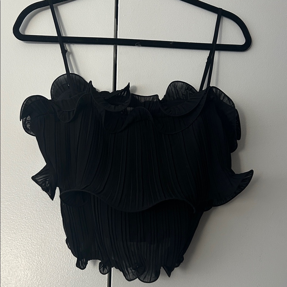 Lush Elegant Black Ruffle Tank Top